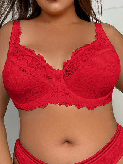 Ultra-Thin Luxe Lift Plus Size Sexy Lace Bra - Comfort E Cups & Underwire Support, Hollow-Out Design