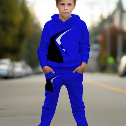 Boys' Cool Blue Flame 3D Print Hoodie & Joggers Set - Casual, Comfy Polyester Blend Outfit for Fall/Winter, Perfect for Outdoor