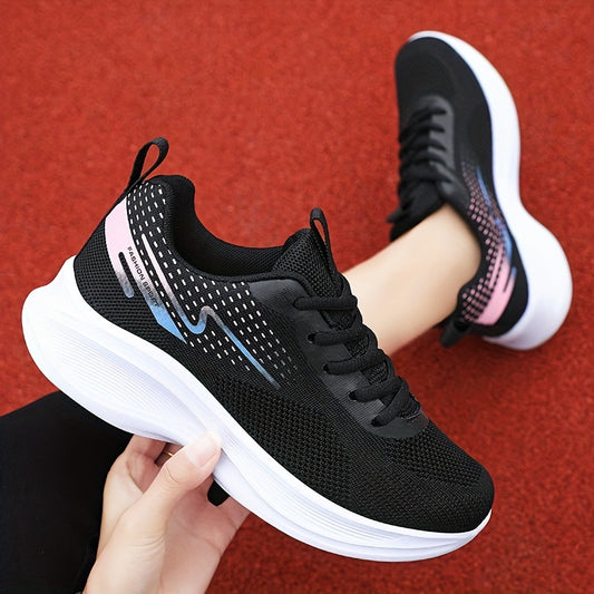 Women's Breathable Knit Sneakers - Casual Lace Up Outdoor Shoes, Lightweight Low Top Sport Shoes - For Women - Suitable for Running, Walking, Everyday Wear - Perfect Gift for Fitness Enthusiasts