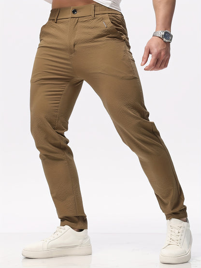 Lightweight Slim Fit Men's Solid Classic Pants - Casual Straight Fit Trousers For Summer Outdoor Daily Wear