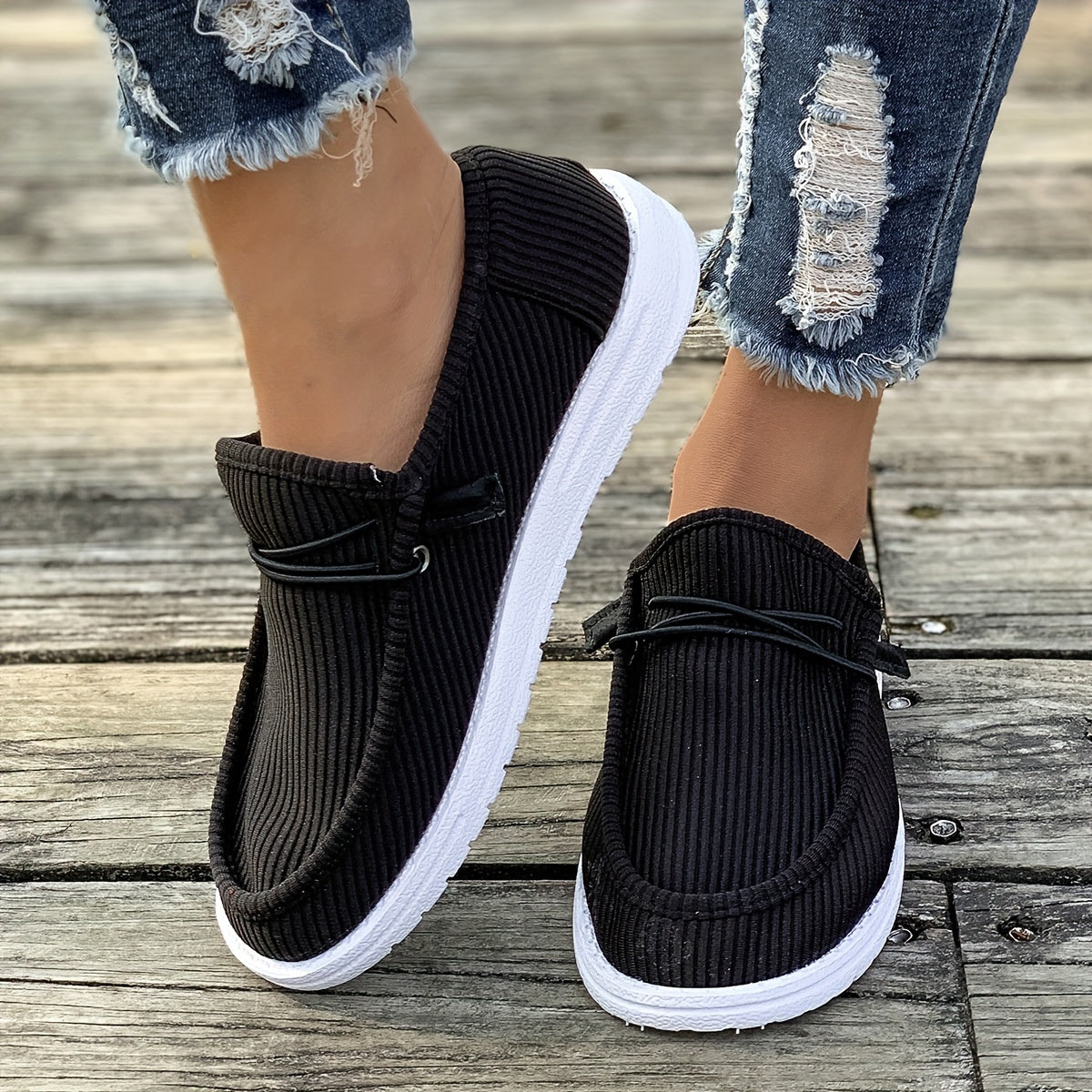 Lightweight Elegant Loafers - Women's Solid Color Flat Slip On Walking Shoes - Comfort Low-top Casual Plus Size Shoes