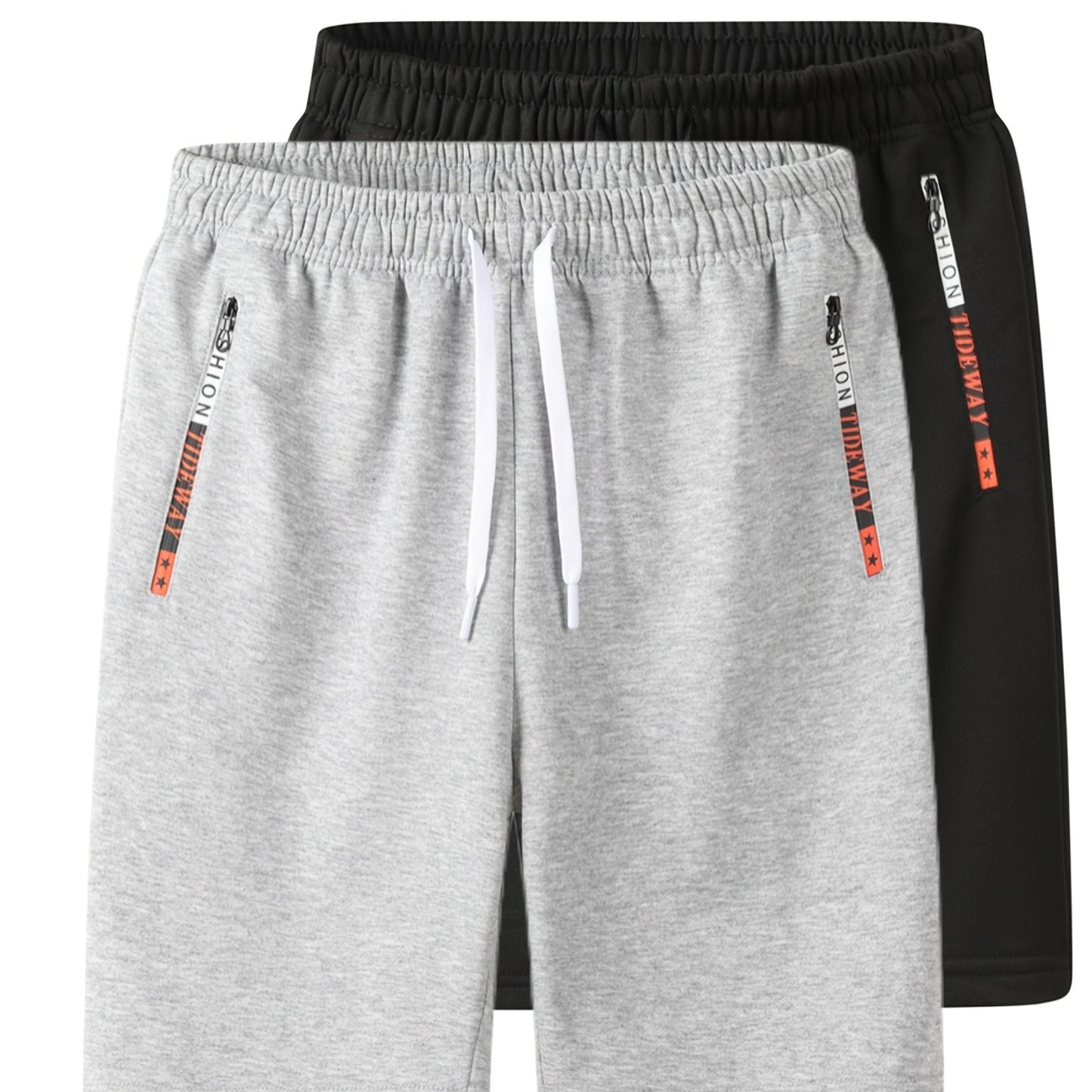 [Machine Washable] Men's Casual Outdoor Sports Shorts | 2pcs | 100% Polyester Knit Fabric | Drawstring Waistband, Zipper Pockets, Machine Washable | Summer Activities | Large, Sweatpants | Smooth Fabric