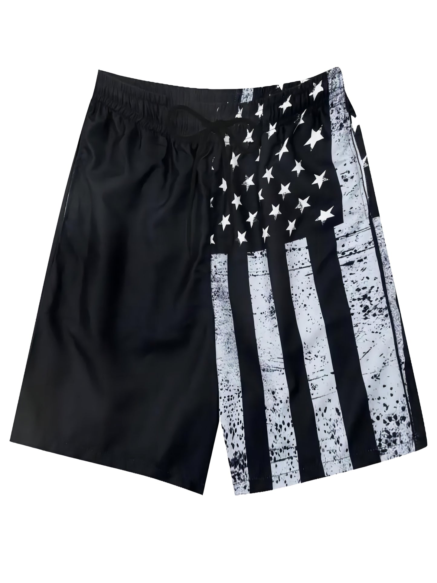 Chic Contrast Color American Flag Pattern Print Shorts - Men's Drawstring Pockets Summer Outdoors Sports Wear