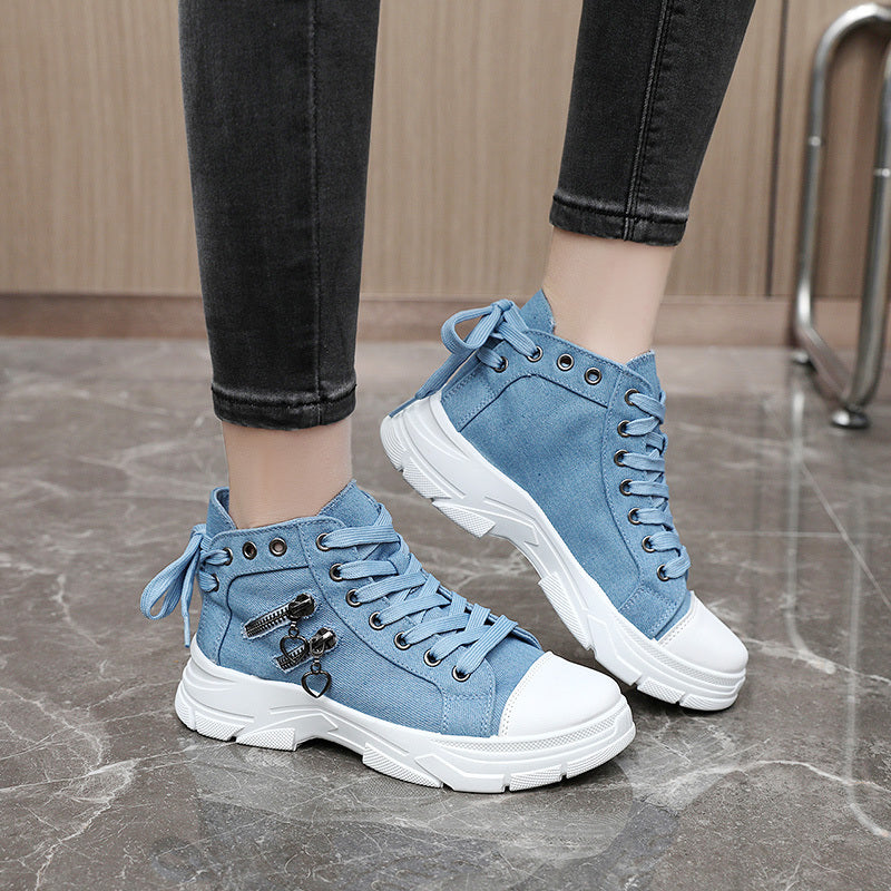 Women's High Top Sneakers - Zip Detail, Lace Up, Plus Size, Casual Sports Shoes for All-Match