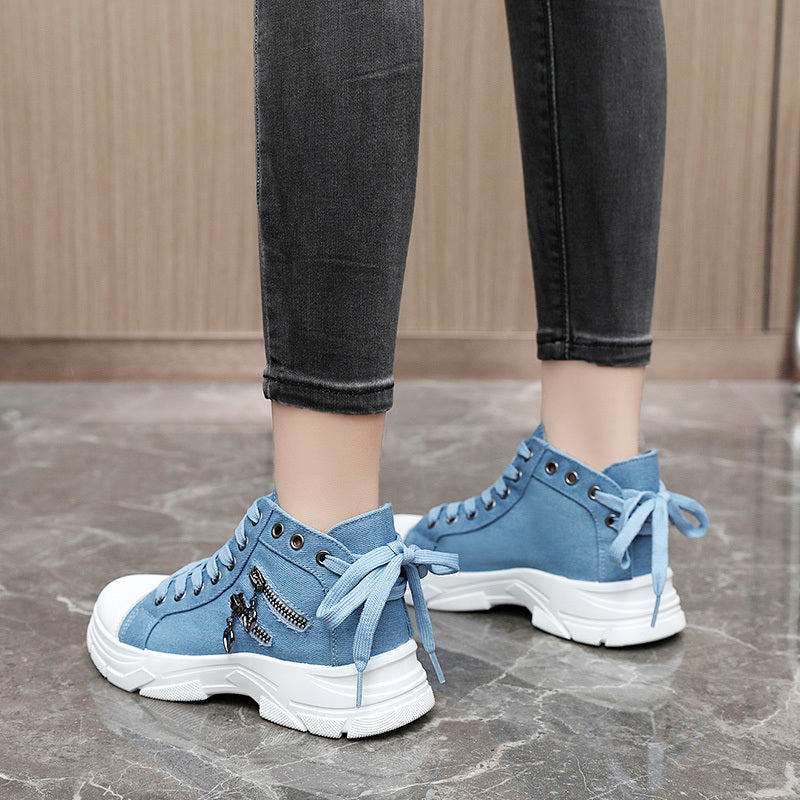 Women's High Top Sneakers - Zip Detail, Lace Up, Plus Size, Casual Sports Shoes for All-Match