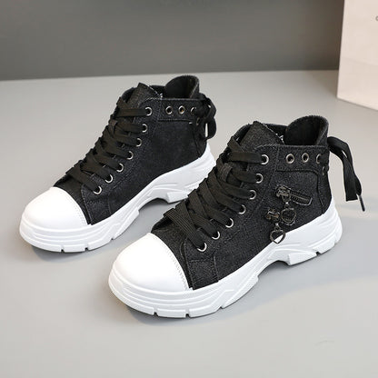 Women's High Top Sneakers - Zip Detail, Lace Up, Plus Size, Casual Sports Shoes for All-Match