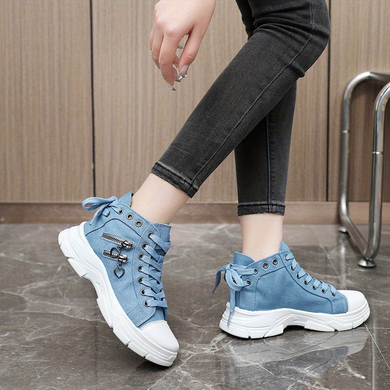 Women's High Top Sneakers - Zip Detail, Lace Up, Plus Size, Casual Sports Shoes for All-Match