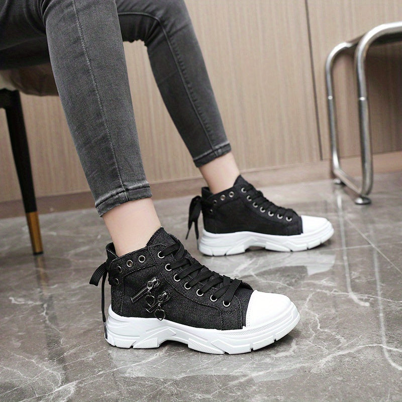 Women's High Top Sneakers - Zip Detail, Lace Up, Plus Size, Casual Sports Shoes for All-Match