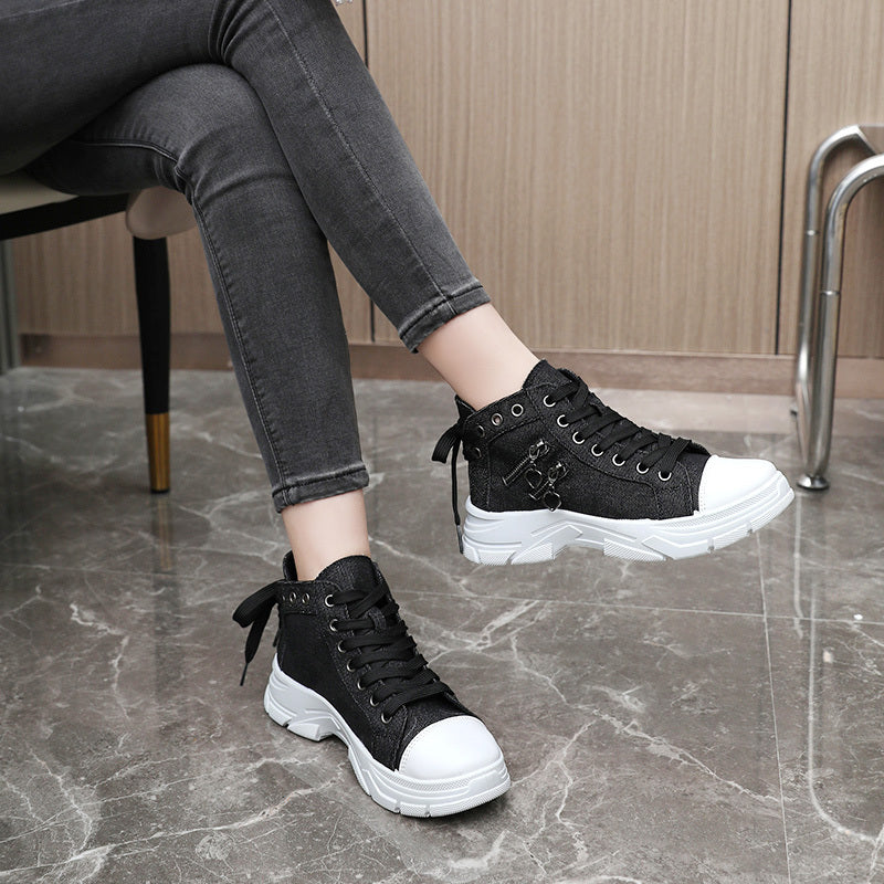 Women's High Top Sneakers - Zip Detail, Lace Up, Plus Size, Casual Sports Shoes for All-Match