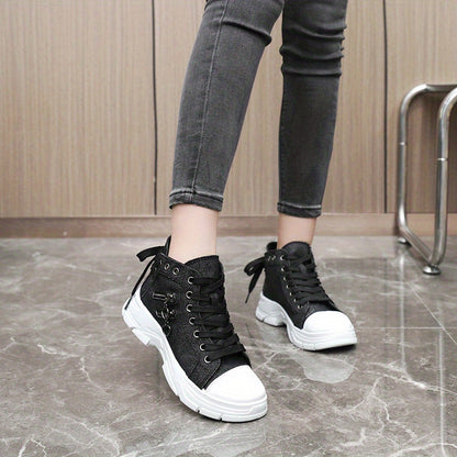 Women's High Top Sneakers - Zip Detail, Lace Up, Plus Size, Casual Sports Shoes for All-Match