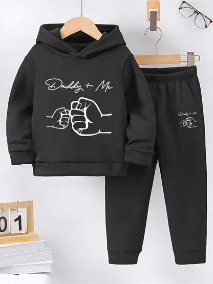 New Thick Daddy+Me Pattern Two-Piece Set for Boys, Long-Sleeved Hoodie and Trousers for Medium and Small Children, Autumn and Winter Children's Suit