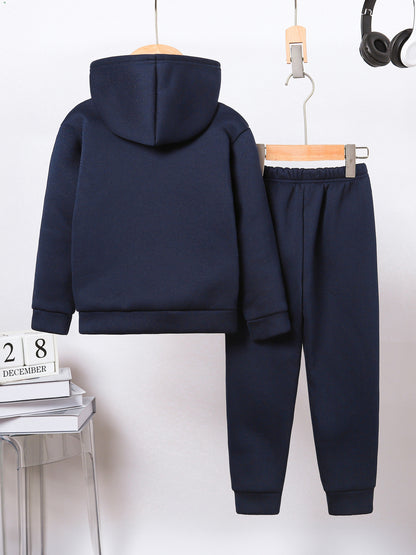 New Thick Daddy+Me Pattern Two-Piece Set for Boys, Long-Sleeved Hoodie and Trousers for Medium and Small Children, Autumn and Winter Children's Suit