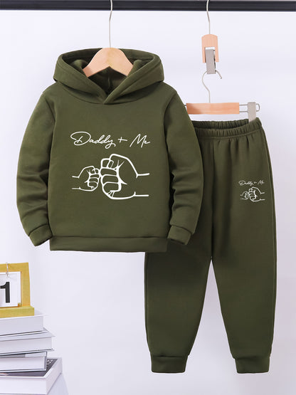 New Thick Daddy+Me Pattern Two-Piece Set for Boys, Long-Sleeved Hoodie and Trousers for Medium and Small Children, Autumn and Winter Children's Suit