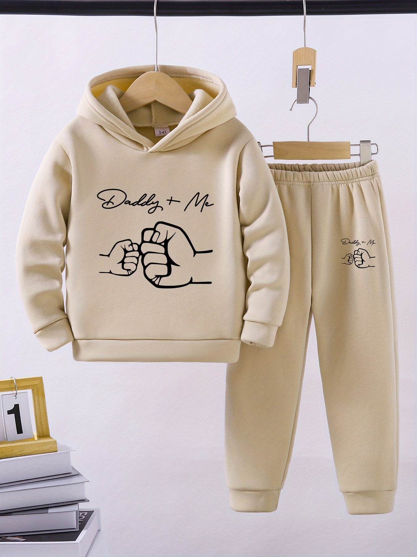 New Thick Daddy+Me Pattern Two-Piece Set for Boys, Long-Sleeved Hoodie and Trousers for Medium and Small Children, Autumn and Winter Children's Suit