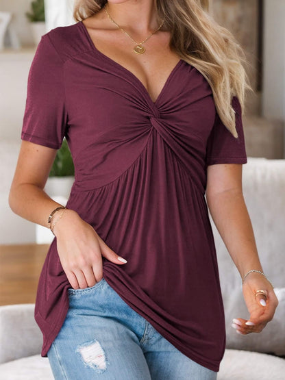 V-Neck Short Sleeve Pullover Tooluck Womens Blouse T Shirt - Front Knotted Tops