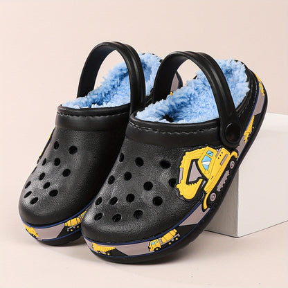 Casual Cute Cartoon Warm And Soft Clogs For Boys And Girls, Non Slip Fleece Lined Soft Bottom Slippers For Indoor Outdoor, Autumn And Winter