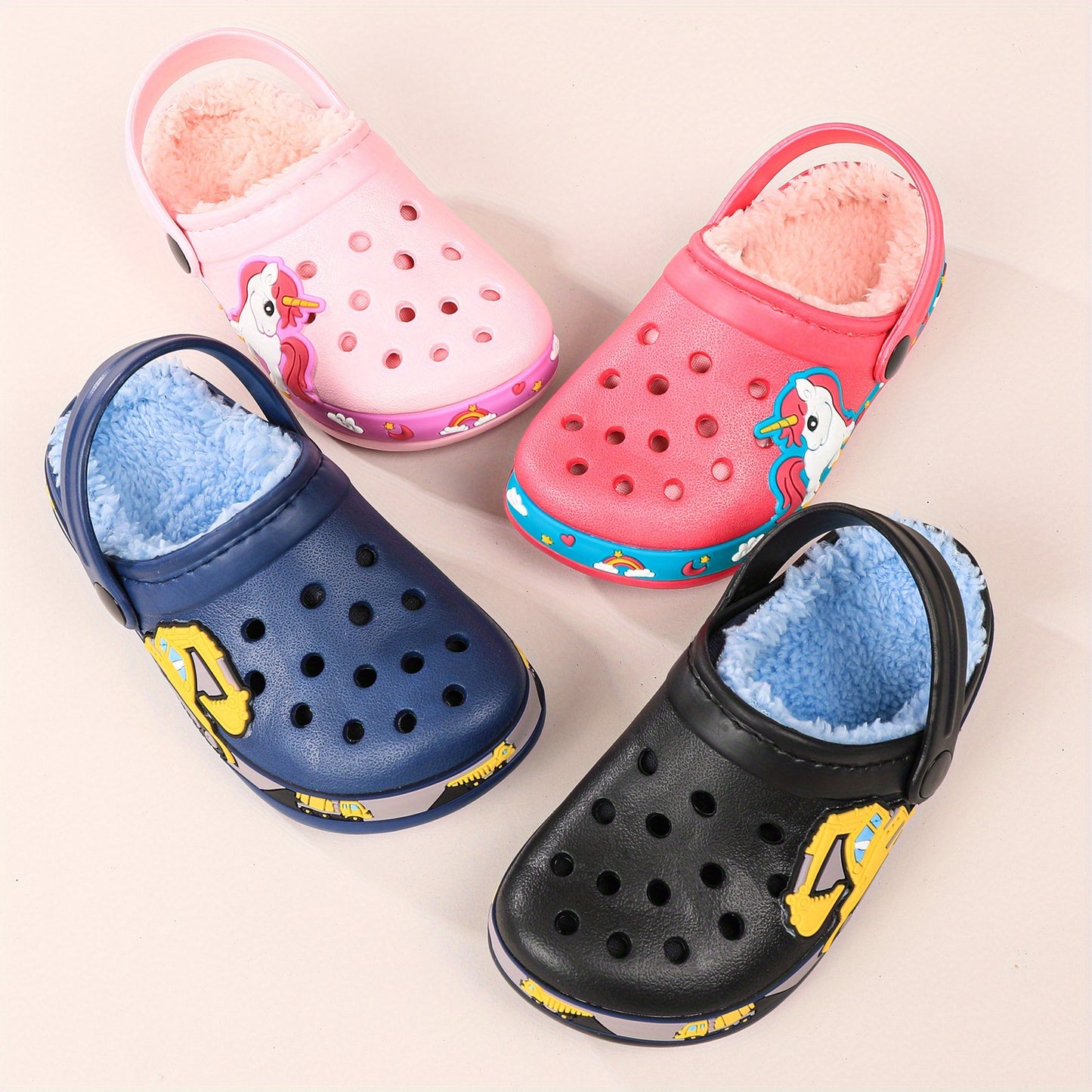 Casual Cute Cartoon Warm And Soft Clogs For Boys And Girls, Non Slip Fleece Lined Soft Bottom Slippers For Indoor Outdoor, Autumn And Winter