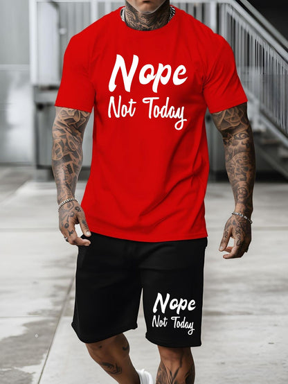 Nope Not Today, Men's 2-piece Casual Sports Suit, Short Sleeved T-shirt & Shorts Set, Breathable Versatile Stylish Suit, Spring Summer Fashion