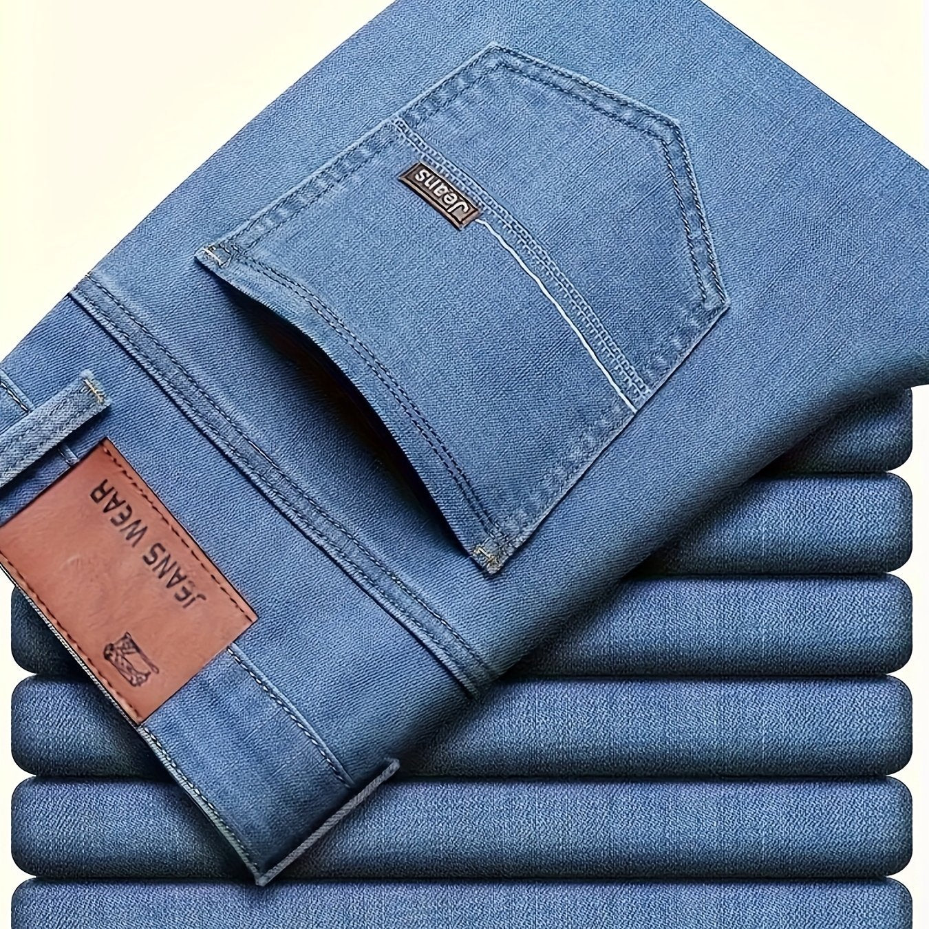 [Slightly Stretchy] Solid Color Straight-Leg Jeans - Slightly Stretchy, Light Business Style - For Outdoor Casual Daily Wear