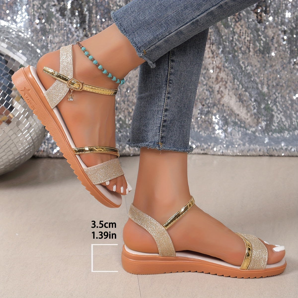 [Low Heel Anti Slip Sandals] Women's Low Heel Flat Sandals, Solid Color Open Toe Outdoor Anti Slip Casual Sandals