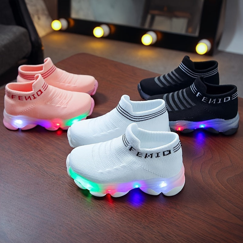 Children's Sports Casual Shoes Two-tone Gradient Sports Dad Shoes Students Breathable Lightweight White Sneakers Coconut Socks