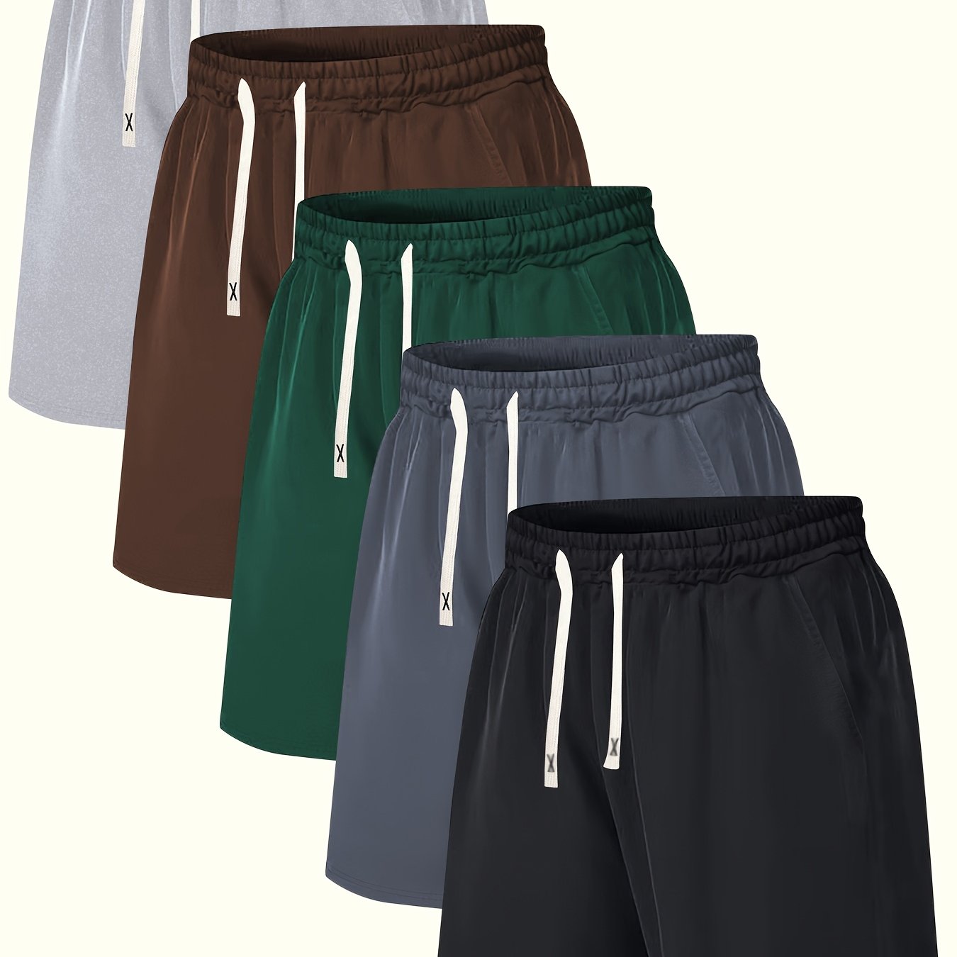 5pcs Men's Athletic Shorts - Lightweight, Polyester Blend, Elastic Waistband, Casual Summer Beachwear