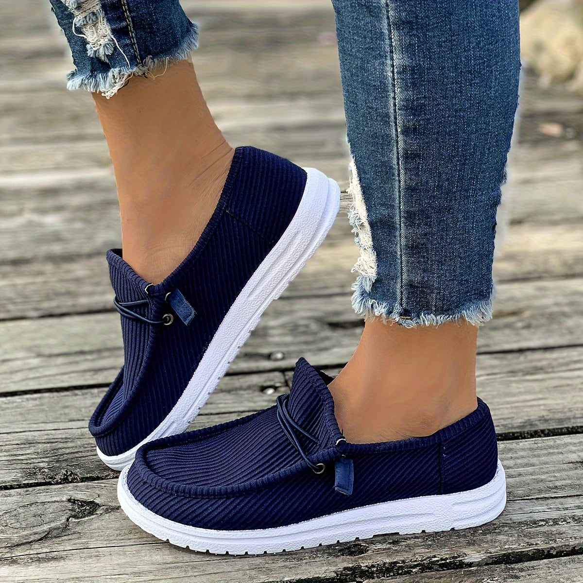 Lightweight Elegant Loafers - Women's Solid Color Flat Slip On Walking Shoes - Comfort Low-top Casual Plus Size Shoes