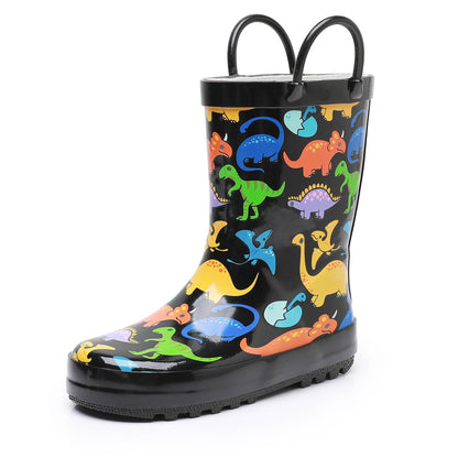 Boys' Dinosaur Print Waterproof Rain Boots - Durable Rubber, Non-Slip Sole, Comfort Fit for Youngsters, Rubber Rain Shoes