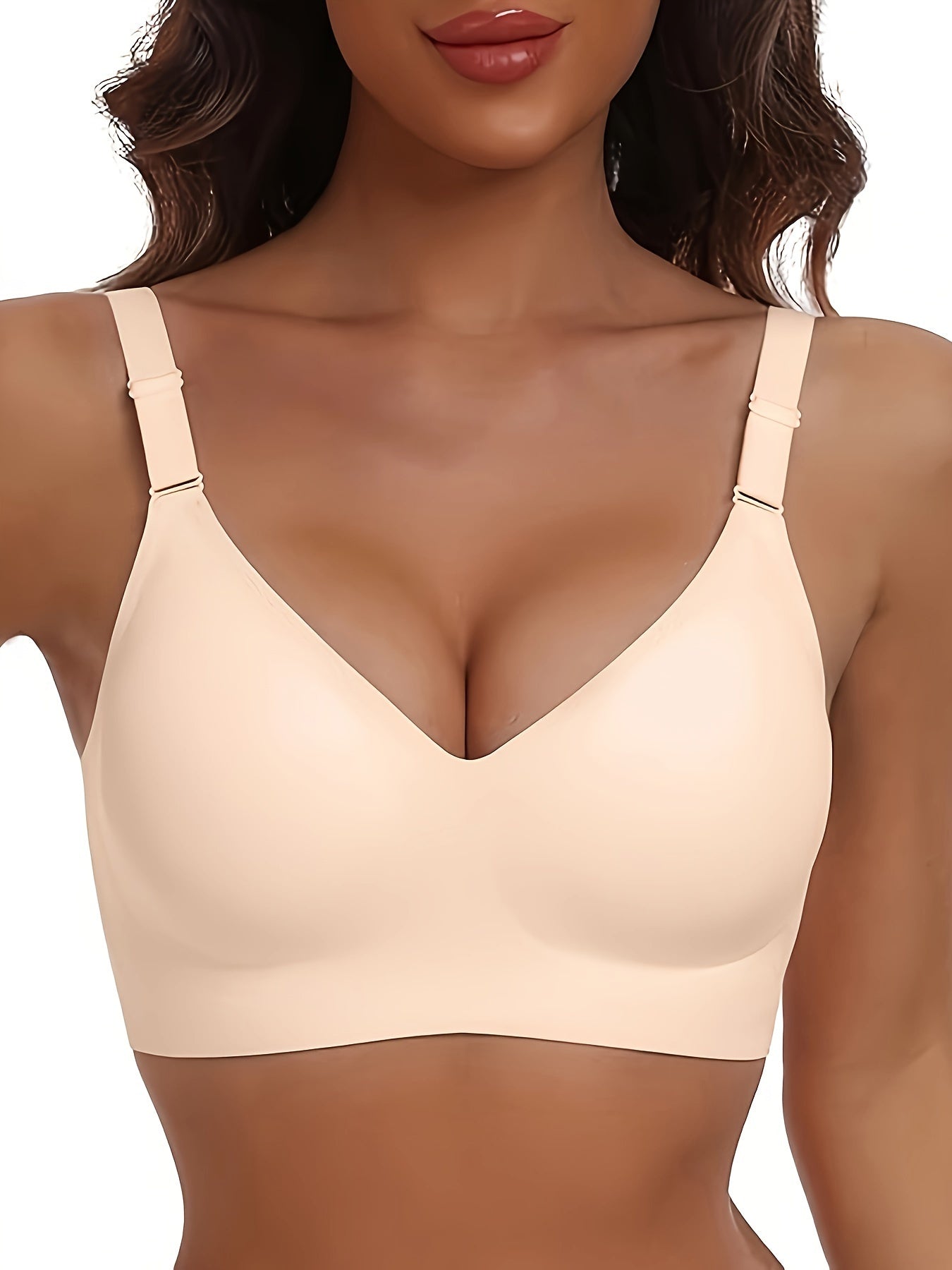 Seamless Full Coverage Women's Bra | Soft Nylon/Spandex, Wireless Support, Elegant V-Neck Design for Casual Wear