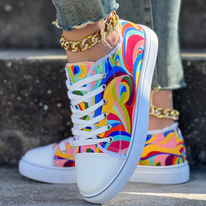 Colorful Color-Matching Print Casual Shoes with Laces