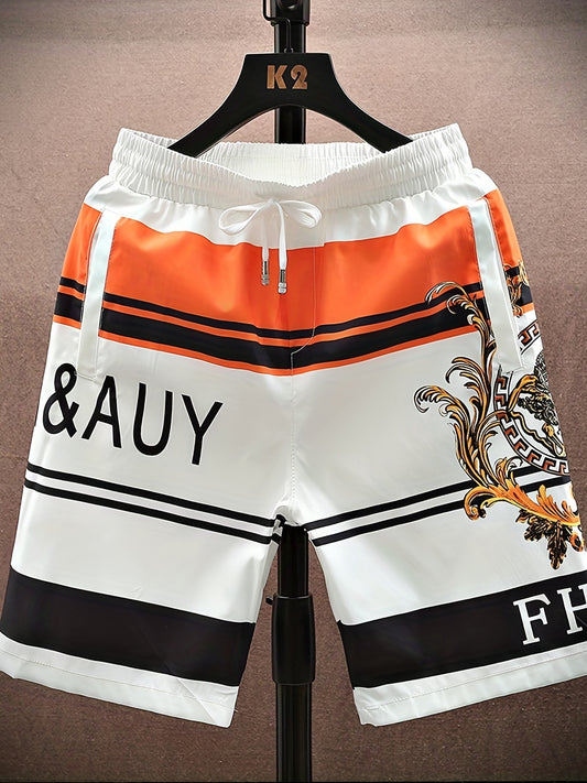 Men's 2023 New Shorts, Floral Pattern, Mid Waist, Loose Fit, Drawstring, Non-Stretch Polyester, Casual Sports Style, Woven Fabric, Regular Size - Up to 200 lbs, Adjustable Swimwear | Sporty Beach Shorts | Durable Woven Shorts