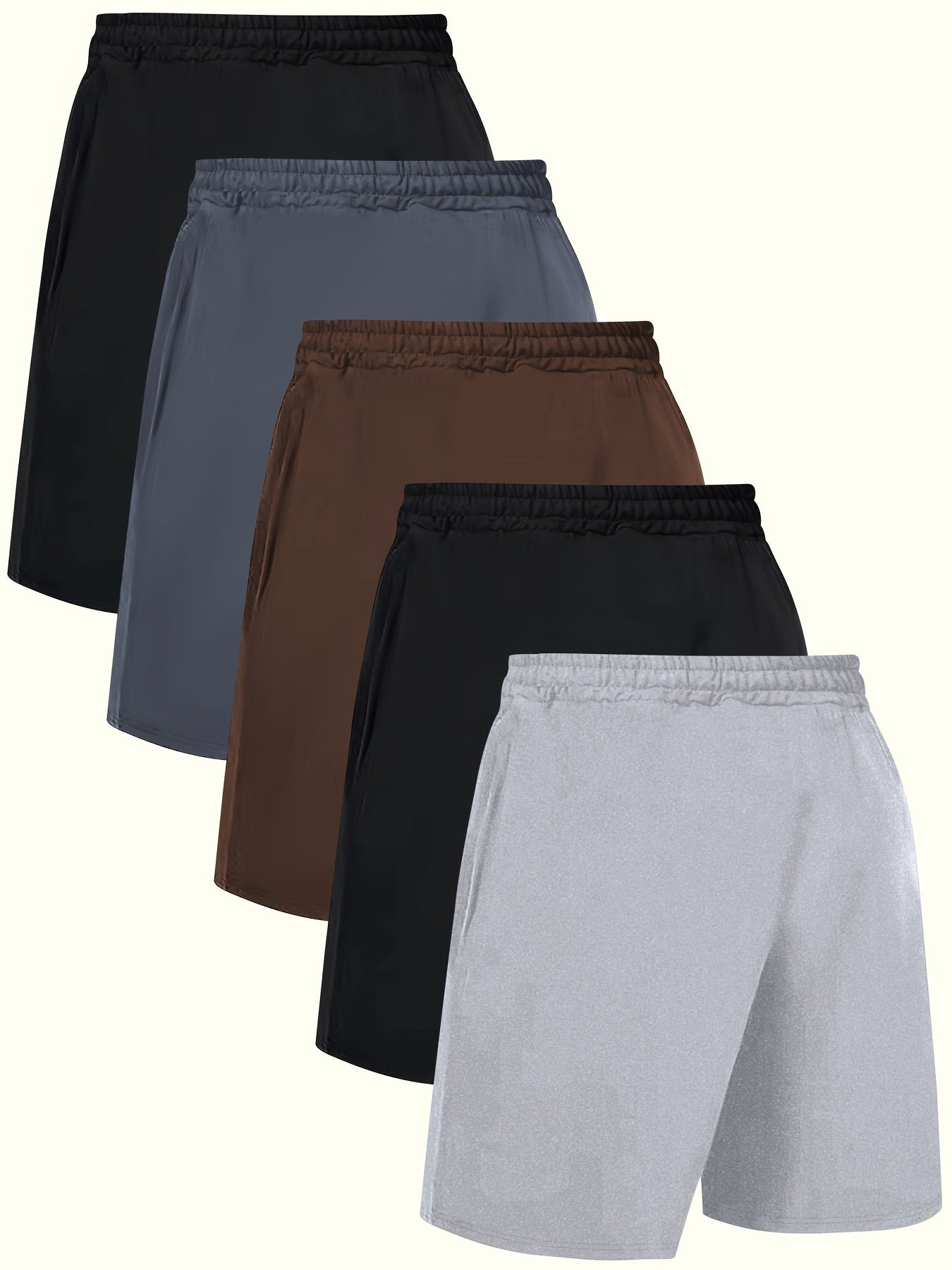 5pcs Men's Athletic Shorts - Lightweight, Polyester Blend, Elastic Waistband, Casual Summer Beachwear