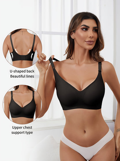 Seamless Full Coverage Women's Bra | Soft Nylon/Spandex, Wireless Support, Elegant V-Neck Design for Casual Wear