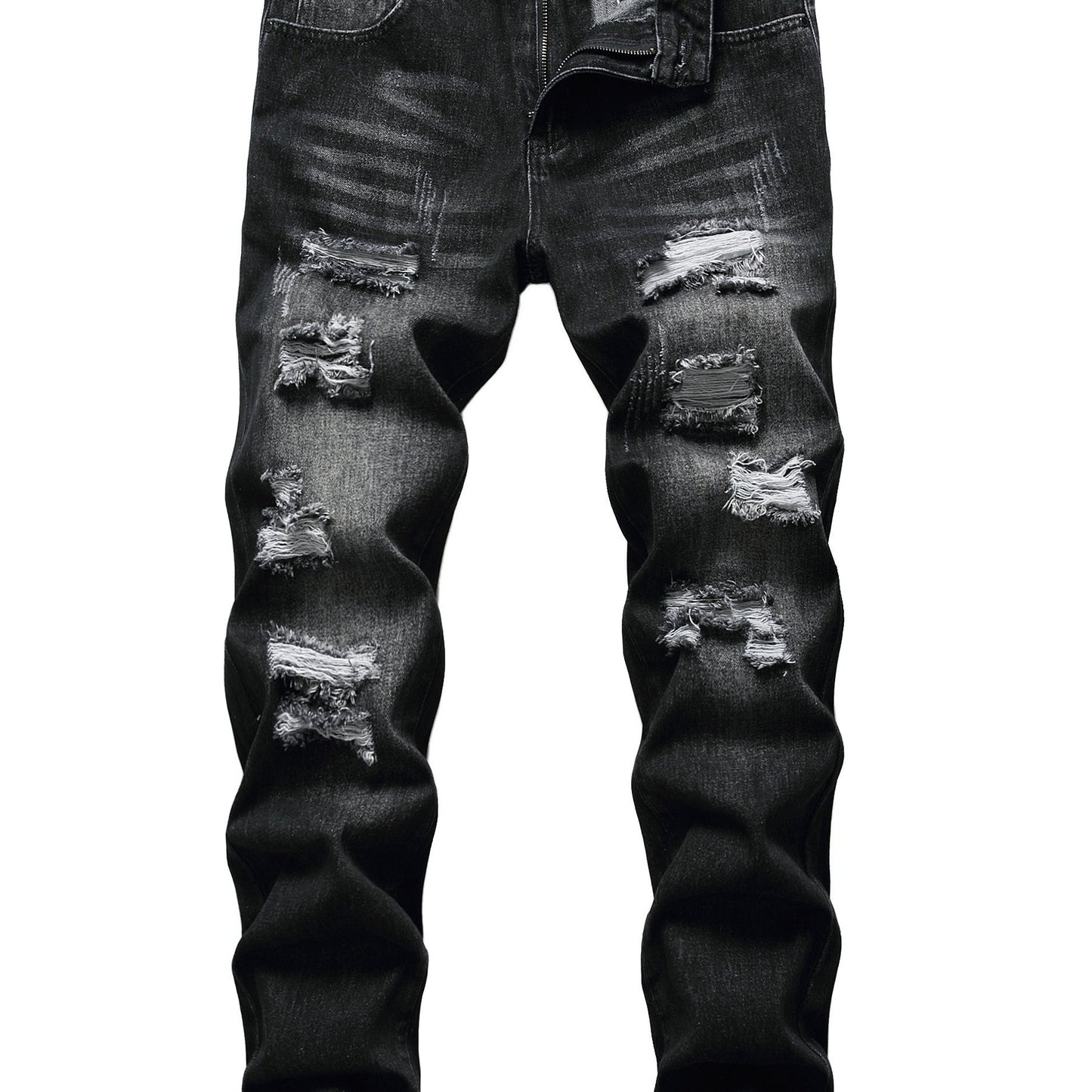 [Men's ripped black jeans] Black ripped jeans for men