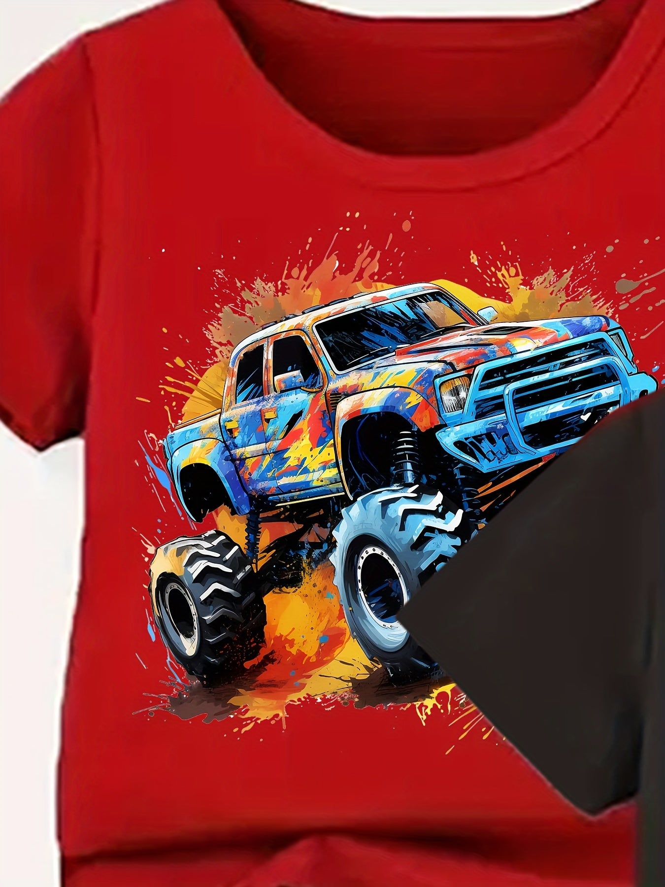 Casual Short Sleeve T-shirt & Shorts Set, Cartoon Off-road Vehicle Print, 10-piece Boys Co Ord Set For Summer Daily And Outdoor Wear