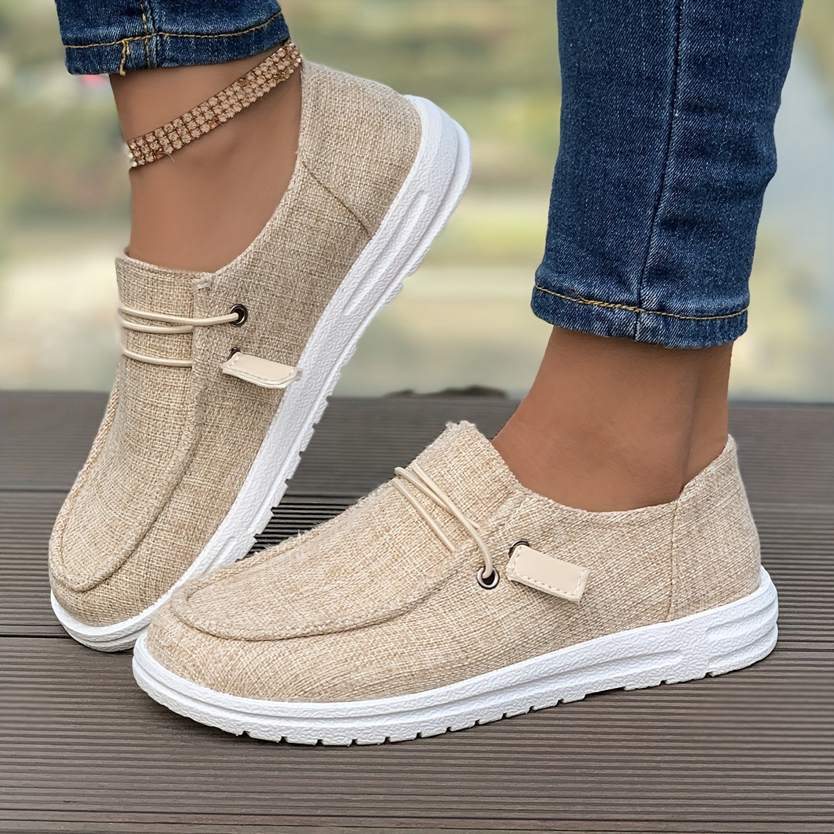 [Minimalist Style] Women's Comfortable Walking Flats, All-Season Low Top Lace-Up Casual Shoes with Non-Slip Round Toe, Fabric Upper/Inner/Insole, TPU Sole, Ladies Shoes