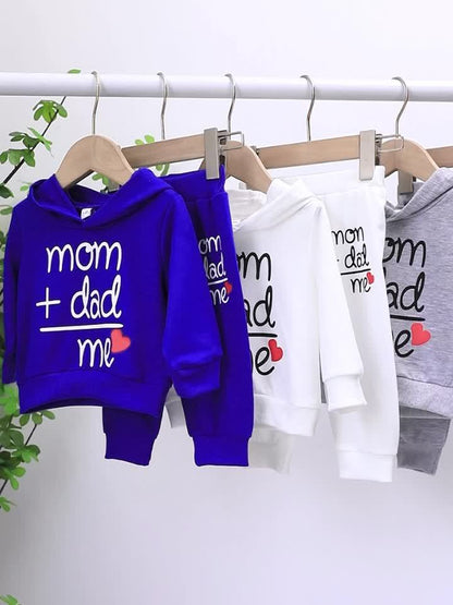 Two-piece Youngsters Boys Fashion Casual Spring and Autumn New Valentine's Day Father's Day Mother's Day Love Love Dad Mom Letter Pattern Long Sleeve Hoodie and Pants Combination Set, Perfect for Outdoor