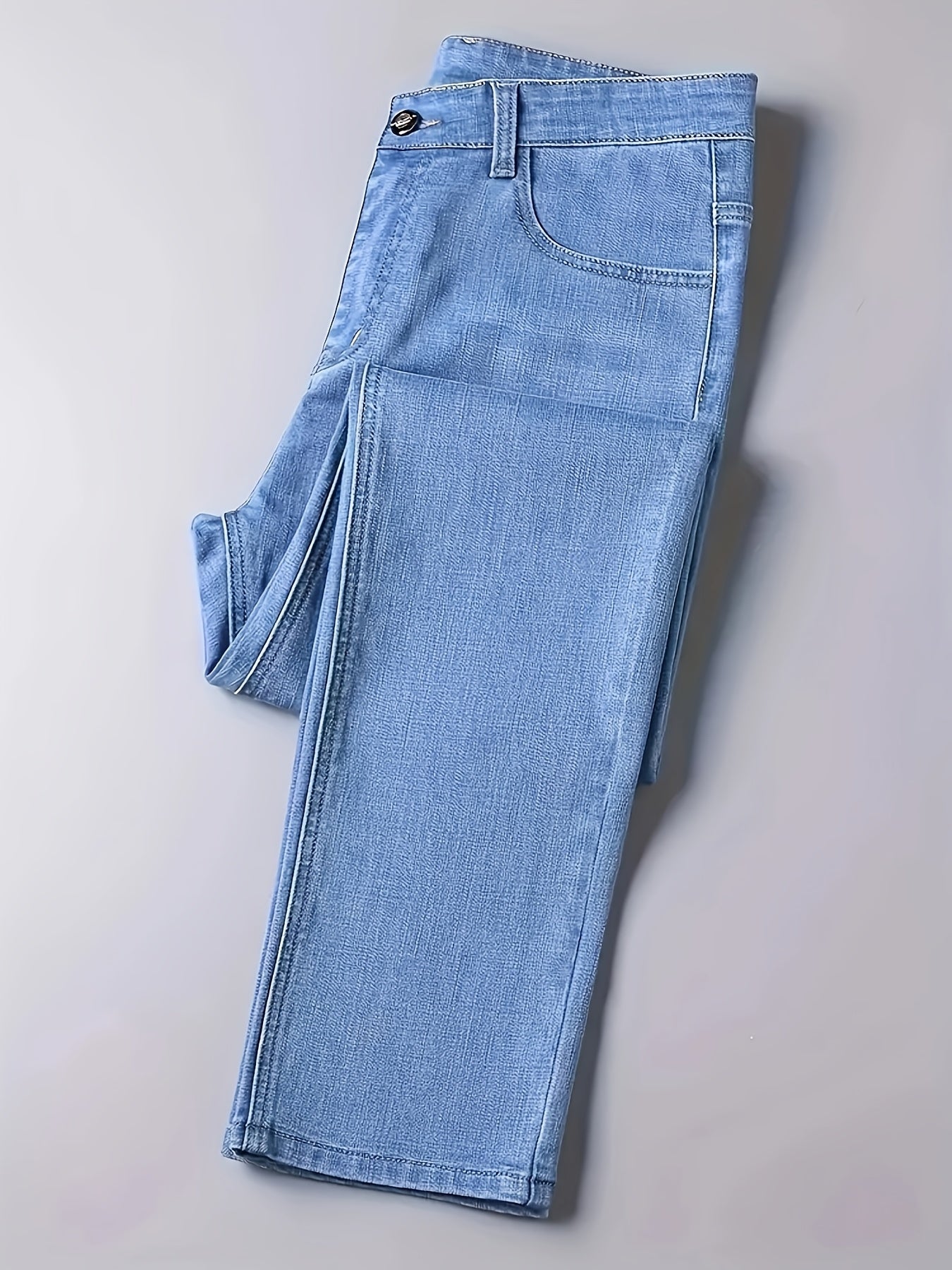 [Slightly Stretchy] Solid Color Straight-Leg Jeans - Slightly Stretchy, Light Business Style - For Outdoor Casual Daily Wear