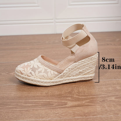 [Wedge Heeled Women's Sandals] Women's Wedge Heeled Sandals, Casual Elastic Band Platform Shoes, Breathable Mesh Espadrille Shoes