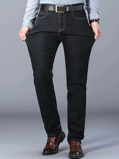 [Slightly Stretchy] Solid Color Straight-Leg Jeans - Slightly Stretchy, Light Business Style - For Outdoor Casual Daily Wear