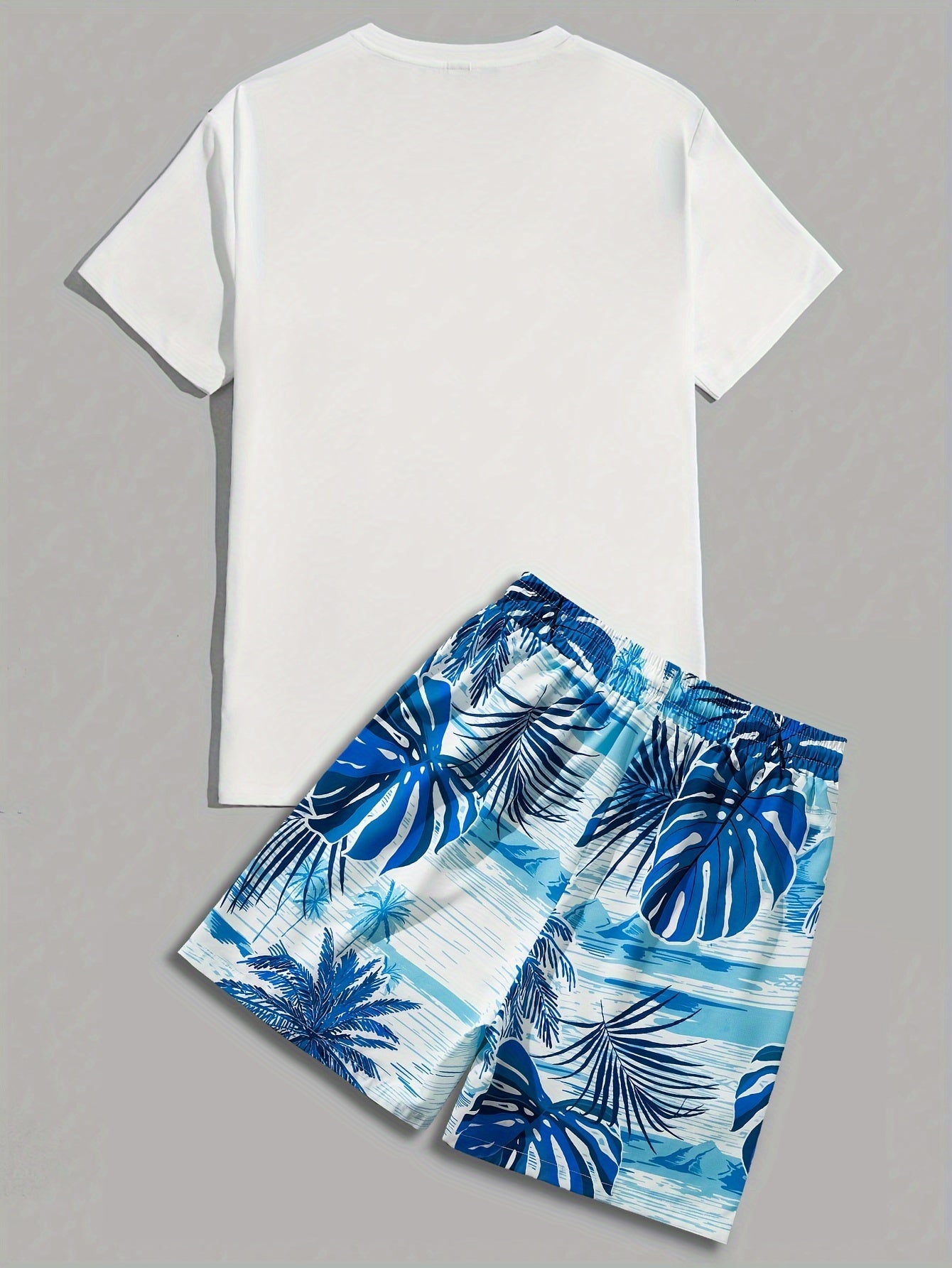 Men's Casual Outfit, Summer T-Shirt & Shorts Set - Comfortable Crew Neck Tee With Stylish Letter Print, Breathable Hawaiian Shorts With Drawstring - For Men - Perfect for Summer Vacation & Beachwear - Ideal Gift for Boyfriend