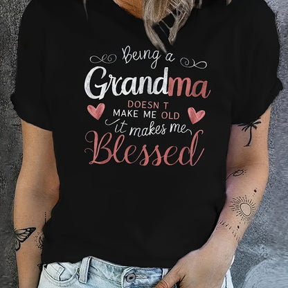 [Comfy Grandma Letter Print Tee] Women's Chic Letter Print Tee Being a Grandma - Comfy, Casual Short Sleeve Crew Neck T-shirt for Everyday Wear & Stylish Layering