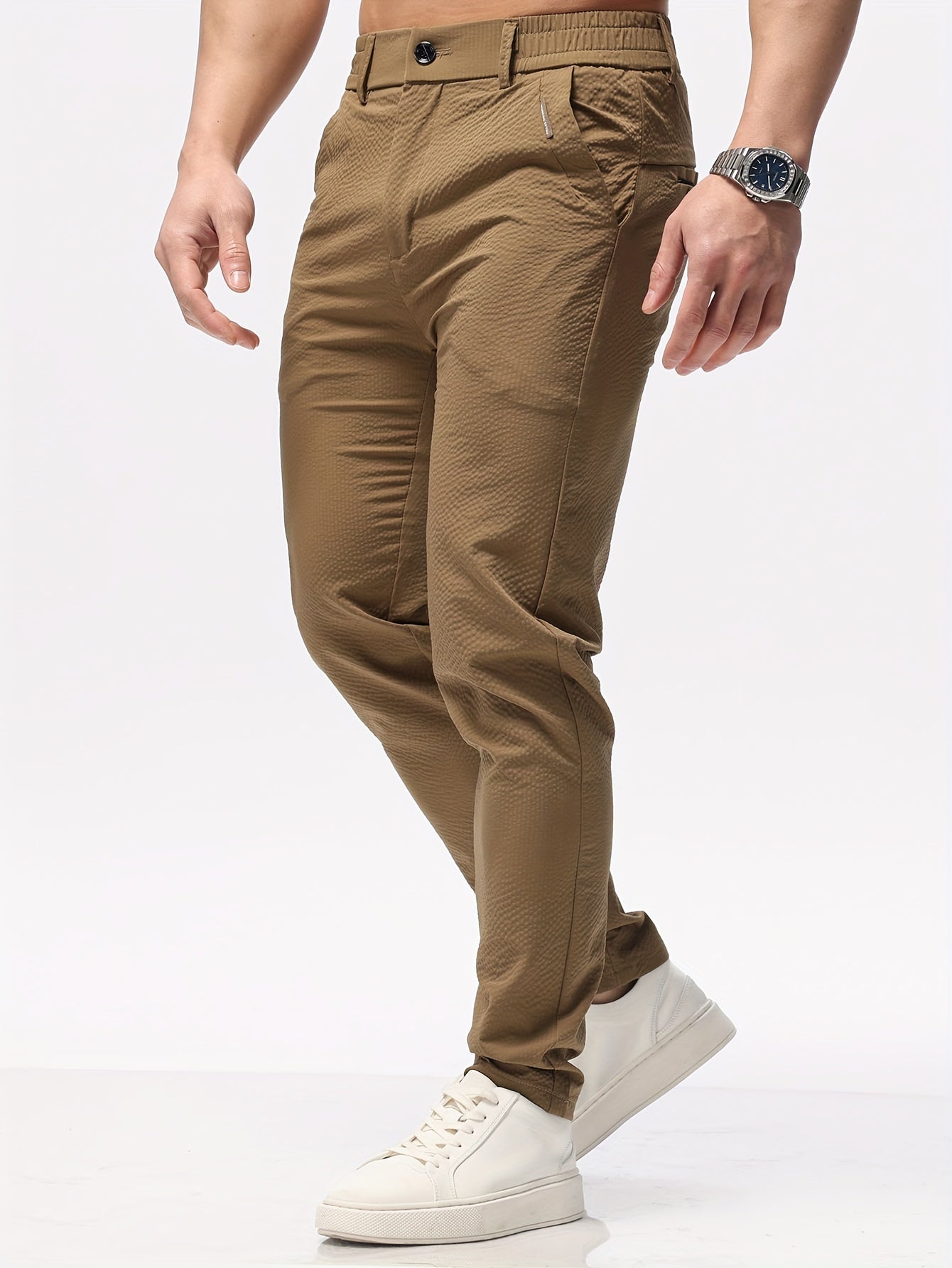 Lightweight Slim Fit Men's Solid Classic Pants - Casual Straight Fit Trousers For Summer Outdoor Daily Wear