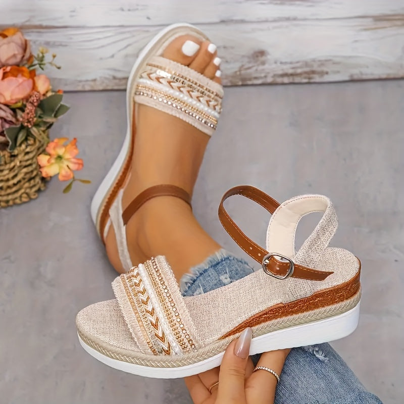 [Stylish Ankle Buckle Sandals] Women's Stylish Sandals, Ankle Buckle Strap Platform Walking Shoes, Comfort Wedge Vacation Shoes