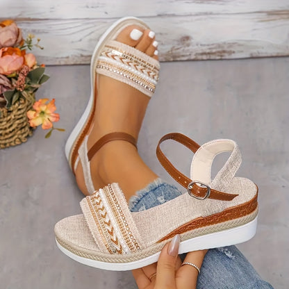 [Stylish Ankle Buckle Sandals] Women's Stylish Sandals, Ankle Buckle Strap Platform Walking Shoes, Comfort Wedge Vacation Shoes