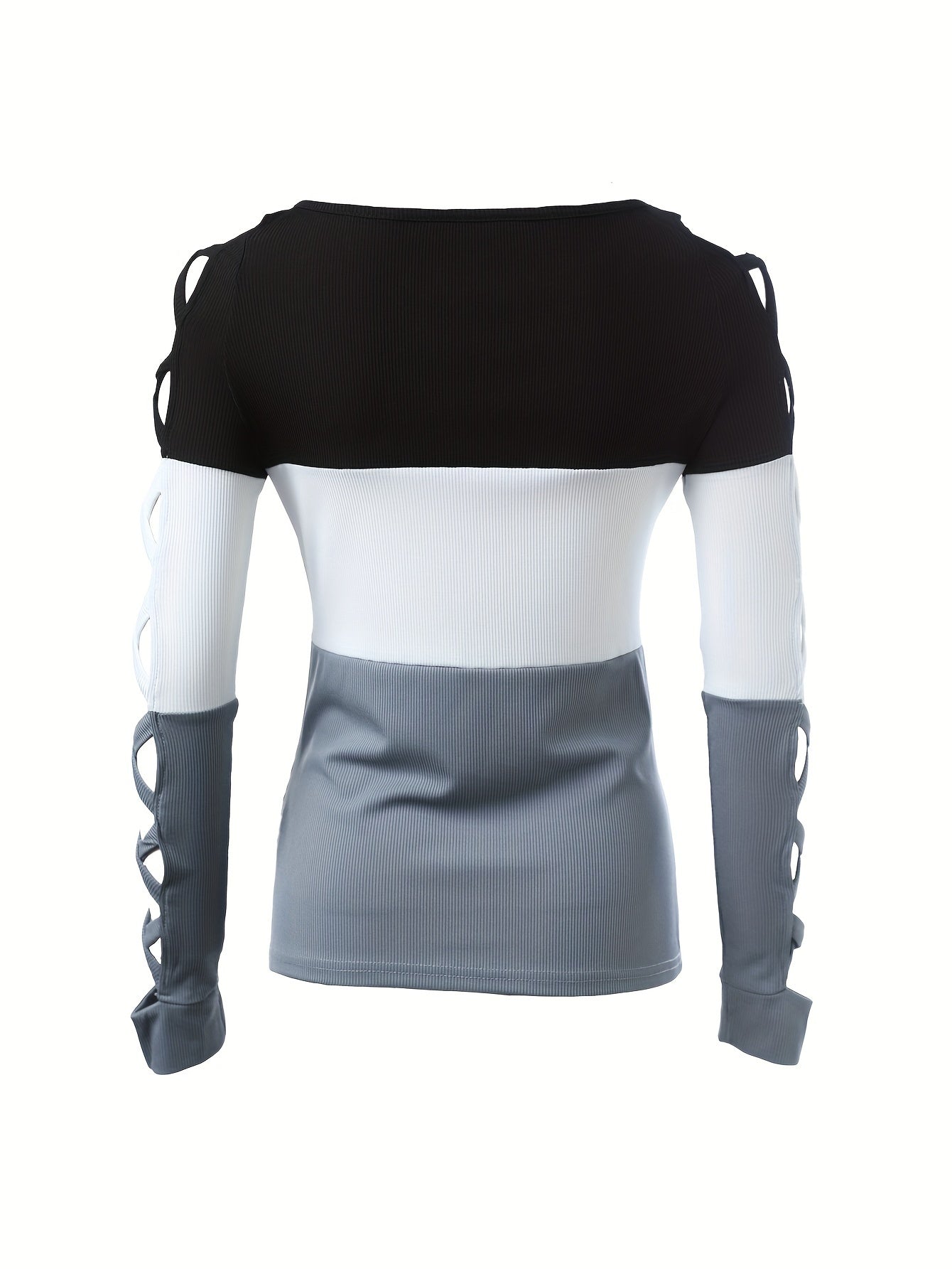 Casual Criss Cross Long Sleeve Color Block Crew Neck T-Shirt - Women's Clothing For Spring & Fall