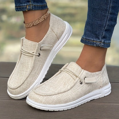 [Minimalist Style] Women's Comfortable Walking Flats, All-Season Low Top Lace-Up Casual Shoes with Non-Slip Round Toe, Fabric Upper/Inner/Insole, TPU Sole, Ladies Shoes