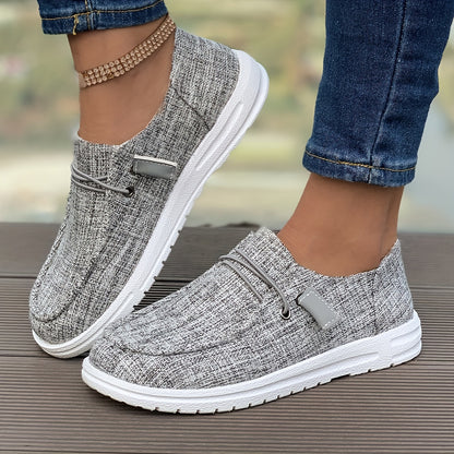 [Minimalist Style] Women's Comfortable Walking Flats, All-Season Low Top Lace-Up Casual Shoes with Non-Slip Round Toe, Fabric Upper/Inner/Insole, TPU Sole, Ladies Shoes