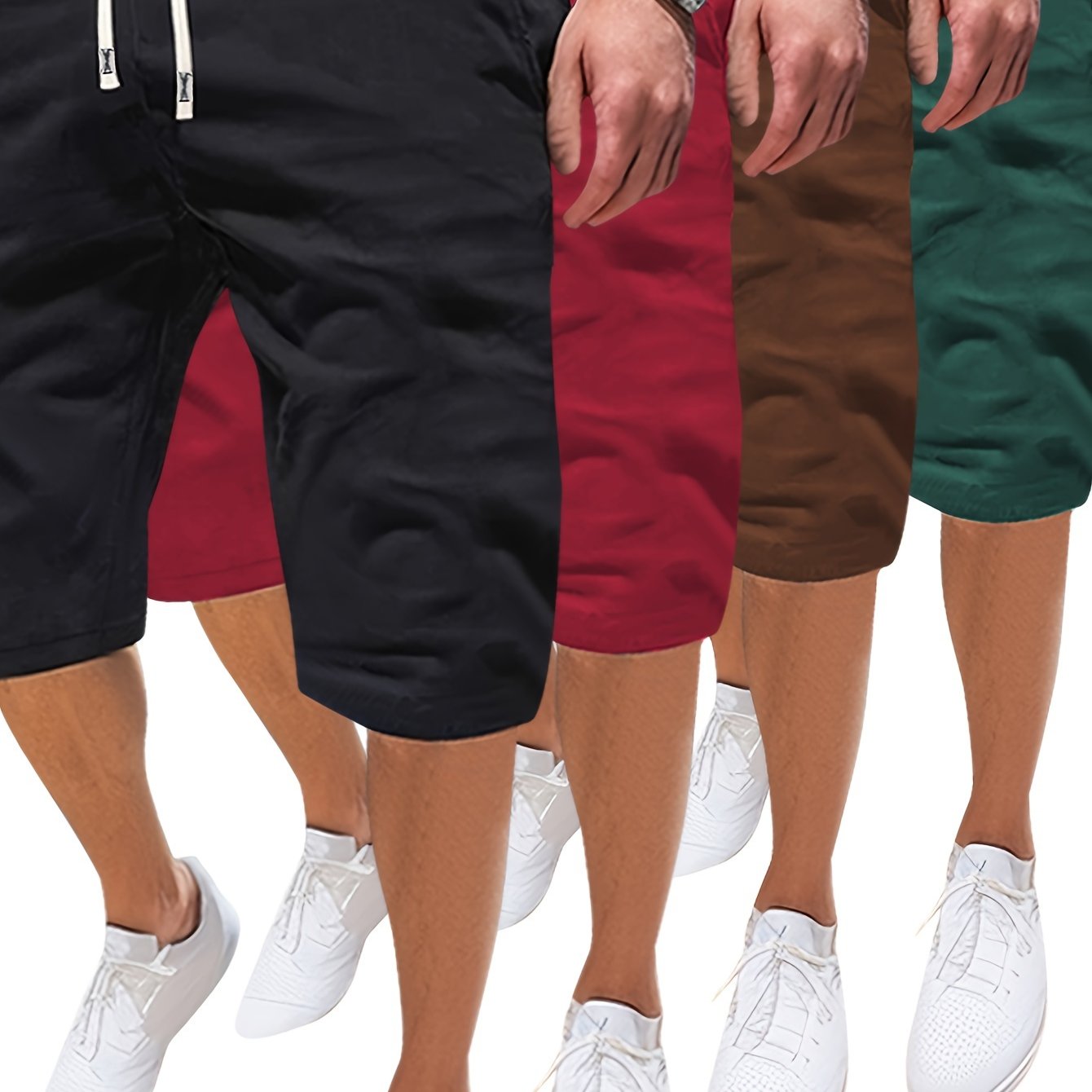 Summer Solid 4pcs Men's Drawstring Shorts - With Pockets For Outdoor Sports and Beach Holiday