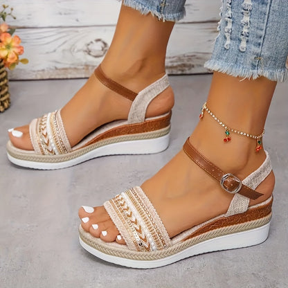 [Stylish Ankle Buckle Sandals] Women's Stylish Sandals, Ankle Buckle Strap Platform Walking Shoes, Comfort Wedge Vacation Shoes